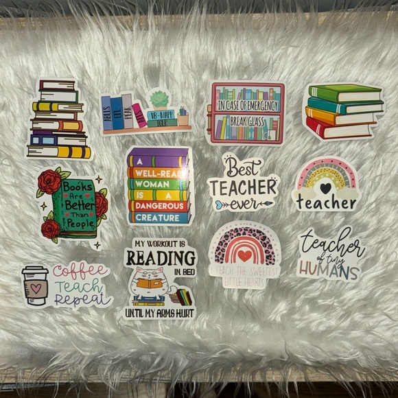 12 Teacher/Reading Themed Stickers - Picture 1 of 4